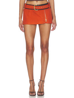 LaQuan Smith - Belted Women's Wrap Zipper Mini Skirt Orange