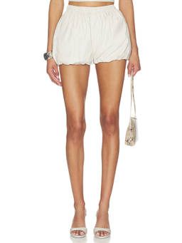 LAMARQUE - Daisy Women's Mid-Waist Elasticated Leather Shorts White