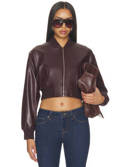 LAMARQUE - Faux Leather Women's Cropped Bomber Jacket Wine