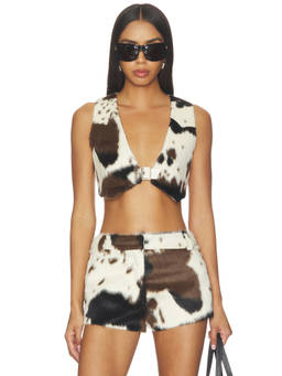 LAMARQUE - Faux Fur Women's Sleeveless V-Neck Buckle Vest Multi-Color