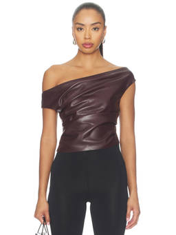 LAMARQUE - Ines Women's Off-Shoulder Draped Faux Leather Top Wine