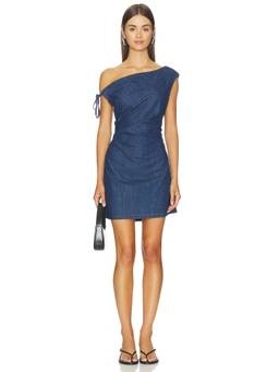 Line & Dot - Ruched Women's Off-Shoulder Denim Mini Dress Blue