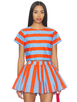 Line & Dot - Primo Women's Striped Button Front Crop Top Multi-Color