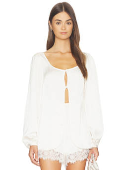 Line & Dot - Nicolo Women's Satin Keyhole Button Front Blouse Cream