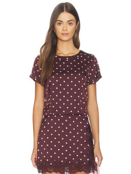 Line & Dot - Raye Women's Polka Dot Satin Top Wine