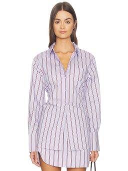 Line & Dot - Striped Women's Tie-Back Button-Up Shirt Purple
