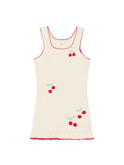 LoveShackFancy - Ottie Women's Cherry Embroidered Lettuce Trim Mini Dress Cream