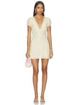 LoveShackFancy - Yasmin Women's Floral Lace Trim Puff Sleeve Mini Dress Yellow