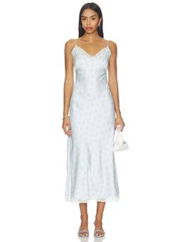 LoveShackFancy - Satin Slip Women's Lace Trim Maxi Dress Blue
