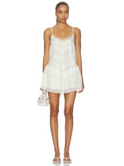 LoveShackFancy - Bessette Women's Lace Detail Satin Mini Dress Ivory