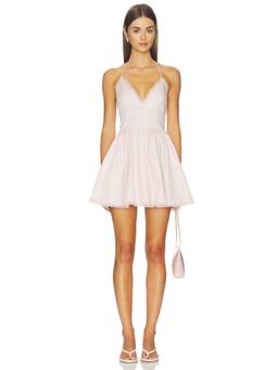 LoveShackFancy - Arletta Women's Halter Neck Lace Trim Mini Dress Pink