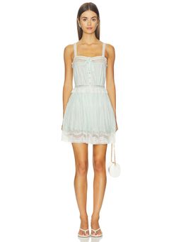 LoveShackFancy - Hadlee Women's Lace Trim Tie-Up Mini Dress Teal