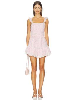 LoveShackFancy - Maralina Women's Floral Smocked Waist Mini Dress Pink