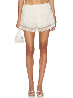 LoveShackFancy - Emanuela Women's Lace Trim Satin Shorts Ivory