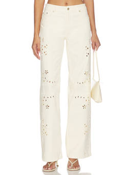 LoveShackFancy - Dellah Women's Mid-Waist Floral Cut-Out Straight Jeans Ivory