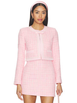 LoveShackFancy - Ralphette Women's Beaded Trim Tweed Cropped Jacket Pink