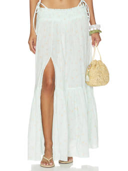 LoveShackFancy - Umber Women's Smocked High Waist Maxi Skirt Celadon Drift
