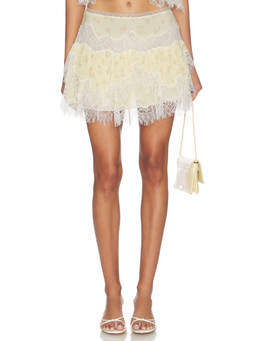 LoveShackFancy - Kellison Women's Lace Trim Mini Skirt Yellow