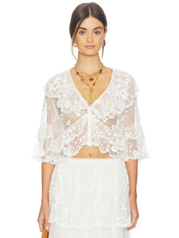 LoveShackFancy - Vessia Women's Sheer Lace V-Neck Crop Top Ivory