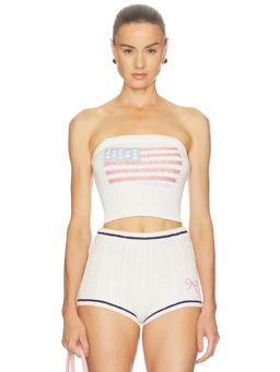 LoveShackFancy - Deserae Women's Strapless Sequined Knit Tube Top White