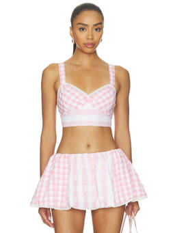 LoveShackFancy - Smocked Women's Lace Trim Crop Top Pink