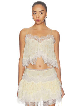 LoveShackFancy - Elysia Women's Sheer Lace Trim Chiffon Crop Top Yellow