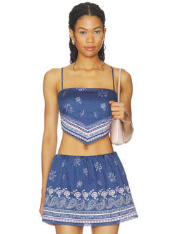 LoveShackFancy - Mollie Women's Lace Trim Shoulder Strap Crop Top Blue