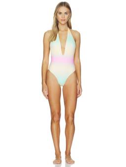 LoveShackFancy - Meegan Women's Unpadded Halter Neck One Piece Swimsuit Aqua