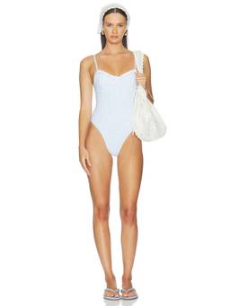 LoveShackFancy - Olivienne Women's Padded Underwire Seersucker One-Piece Swimsuit Blue