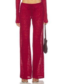 lovewave - Kimchi Women's Sheer Drawstring Wide-Leg Palazzo Pants Wine