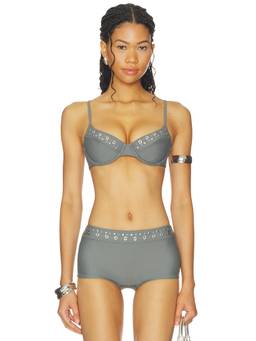 lovewave - Chiaro Women's Embellished Underwire Bikini Top Stone Grey