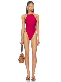 lovewave - Roxanna Women's Unpadded Halter Neck One Piece Swimsuit Wine