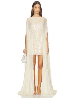 La Fuori - Moonlit Floral Women's Sequin Embellished Tulle Mini Dress Beige