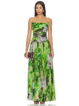 La Fuori - Fairy Fern Women's Printed Strapless Maxi Dress Multi-Color