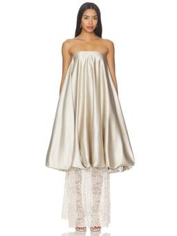 La Fuori - Champagne Lace Women's Strapless Boned Bodice Maxi Gown Silver
