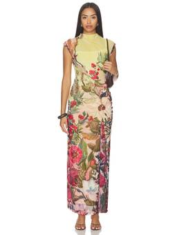 La Fuori - Botanical Symphony Women's Floral Ruched Bodycon Maxi Dress Multi-Color