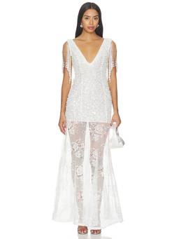 La Fuori - Lacey Glow Women's Beaded V-Neck Maxi Dress White