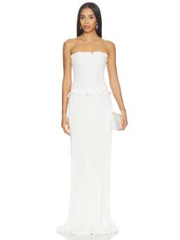 L'IDEE - Maya Women's Smocked Pleated Satin Maxi Gown Ivory