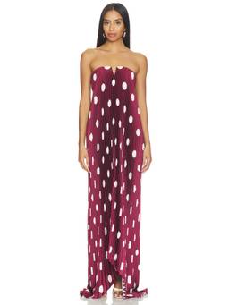 L'IDEE - Black Tie Women's Strapless V-Wire Pleated Maxi Dress Wine
