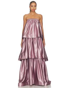 L'IDEE - Valentina Women's Strapless Tiered Satin Maxi Gown Rosewood