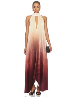 L'IDEE - Opera Women's Halter Neck Pleated Maxi Dress Peach