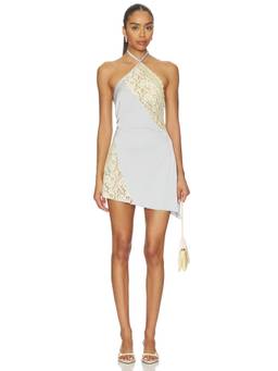LIONESS - Amore Women's Halter Neck Lace Bodycon Mini Dress Grey
