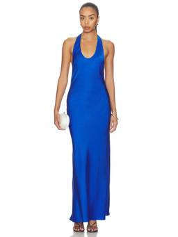LIONESS - Bare Women's Halter Neck Backless Maxi Dress Blue