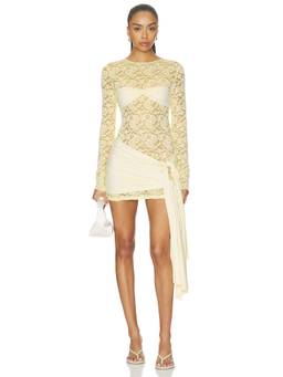 LIONESS - Midnight Women's Lace Ruched Bodycon Mini Dress Cream