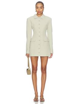 LIONESS - Cheri Women's Padded Shoulder Button Front Shirt Mini Dress Green