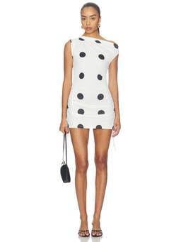 LIONESS - Original Sin Women's Polka Dot One Shoulder Mini Dress White