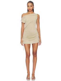 LIONESS - Original Sin Women's One Shoulder Ruched Bodycon Mini Dress Oyster