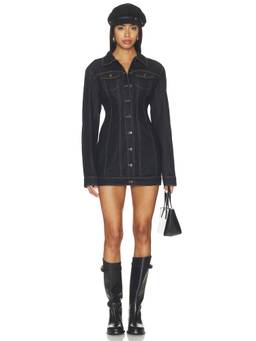 LIONESS - Rider Denim Women's Button-Front Shirt Mini Dress Indigo