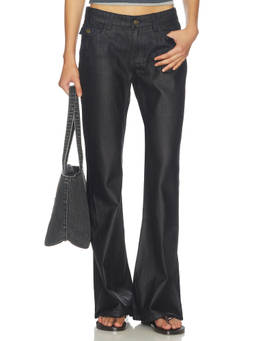 LIONESS - Mary-kate Women's Mid-Waist Coated Flared Jeans Black