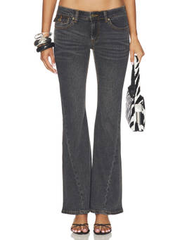 LIONESS - Mary-kate Women's Mid-Waist Stretch Flared Jeans Black